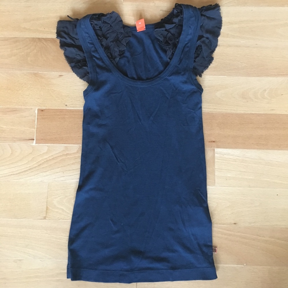 Hugo Boss 100% Cotton Deep Blue Top W/ Chiffon
